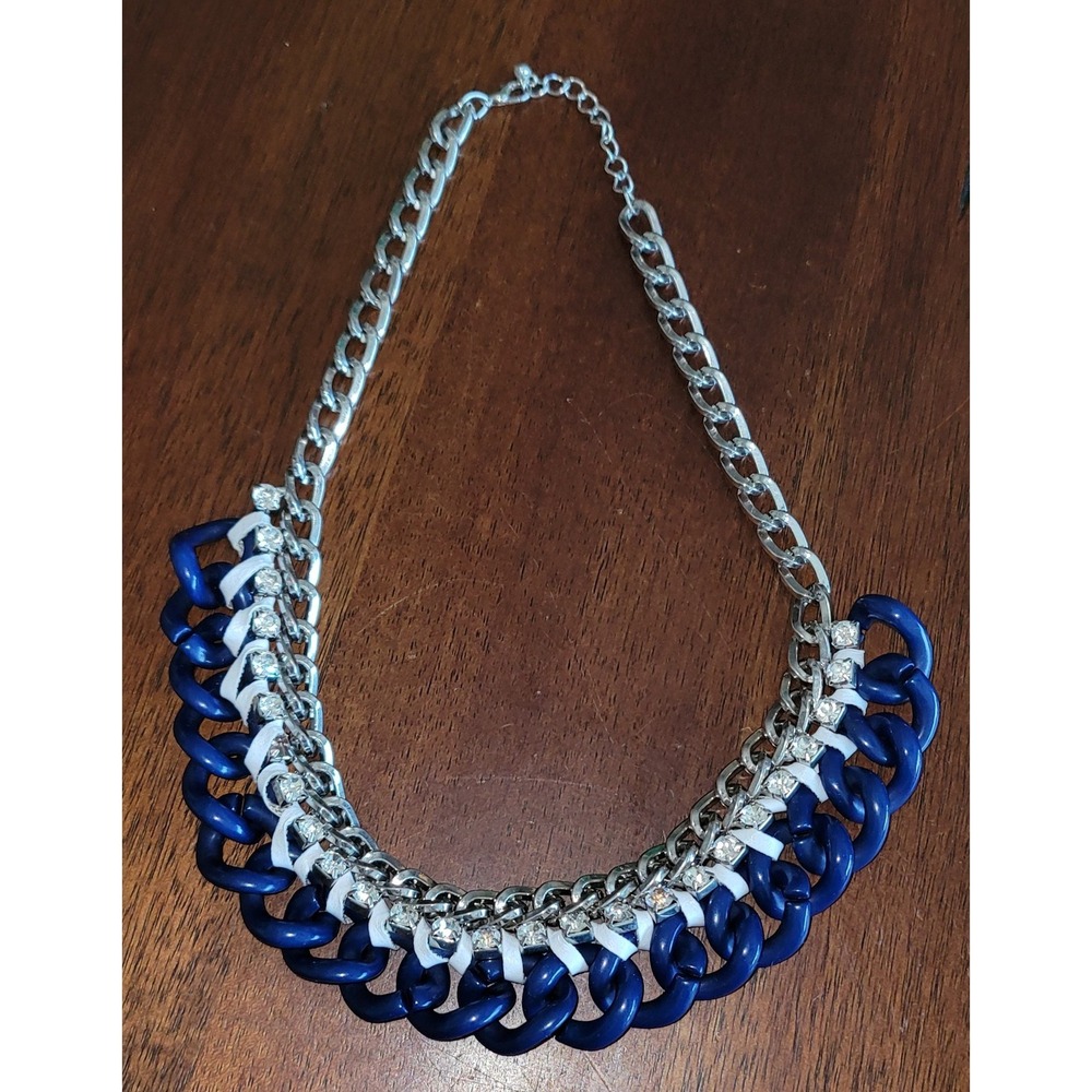 Roberta‎ Chiarella Silver Metal Chain Faceted Teal Plastic Bead Necklace Jewelry - Picture 4 of 5